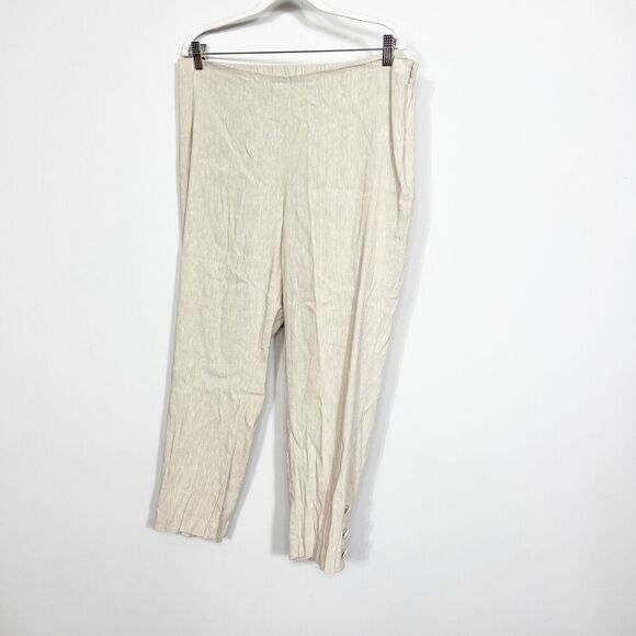 J Jill Pants Womens Large Linen Stretch Tan Cropped Button Accent Elastic Waist - Picture 1 of 9